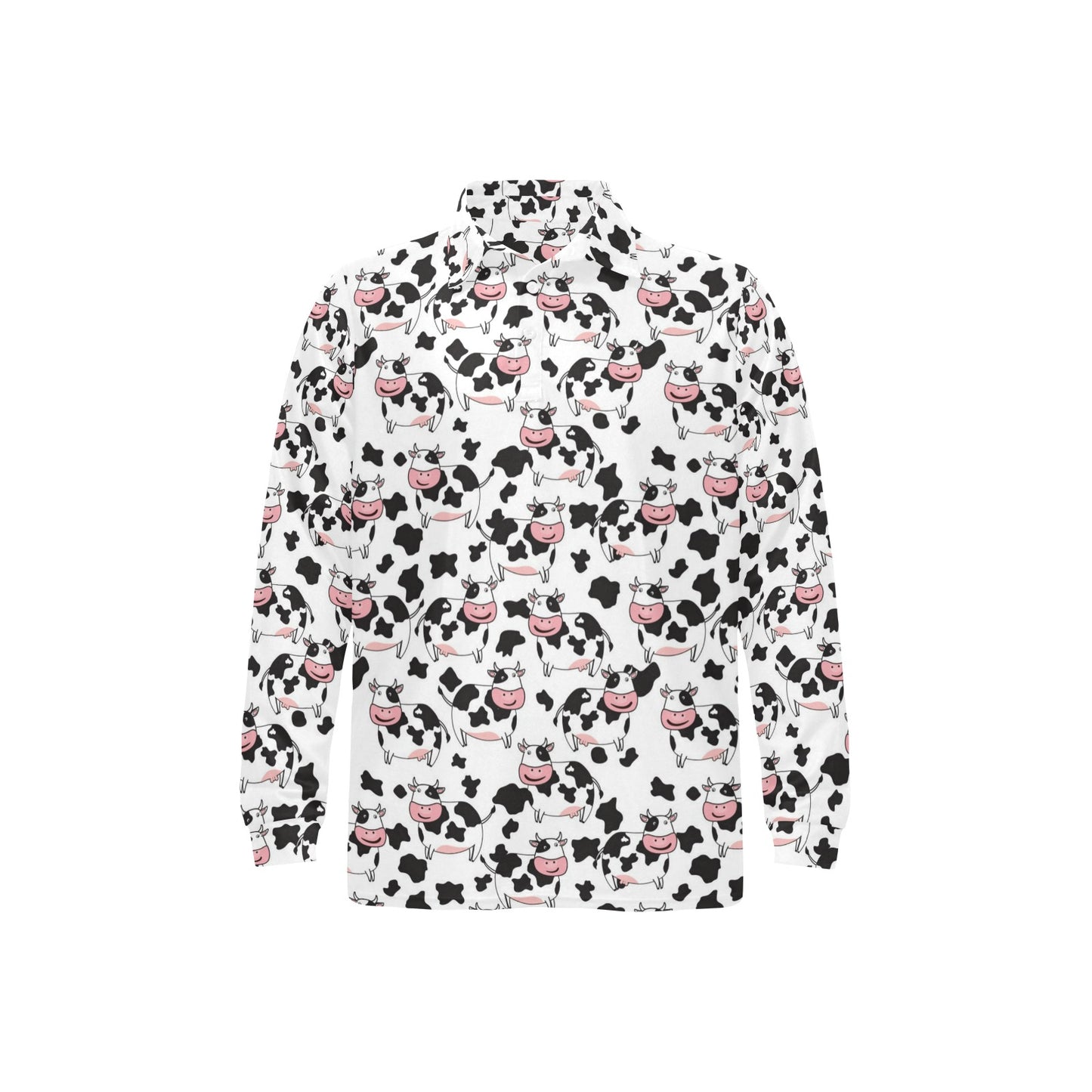 Cow Pattern Print Design 02 Long Sleeve Polo Shirt For Men's