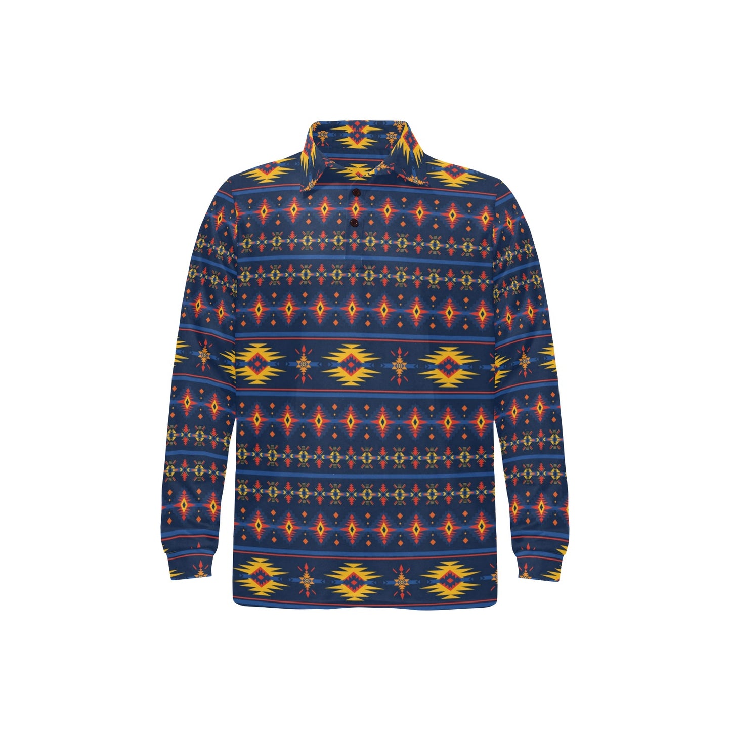 Southwest Pattern Print Design LKS306 Long Sleeve Polo Shirt For Men's