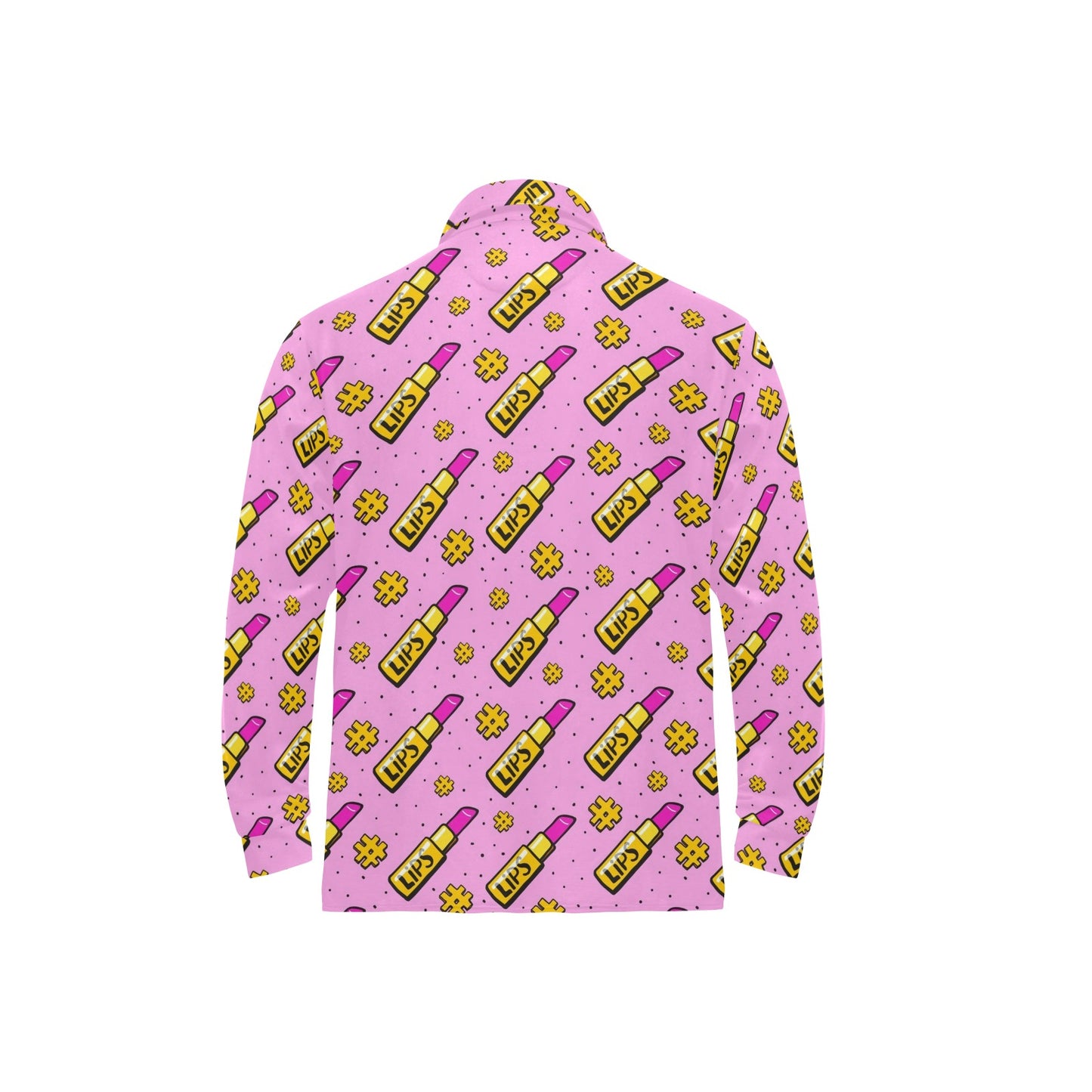 Lipstick Pattern Print Design LT03 Long Sleeve Polo Shirt For Men's