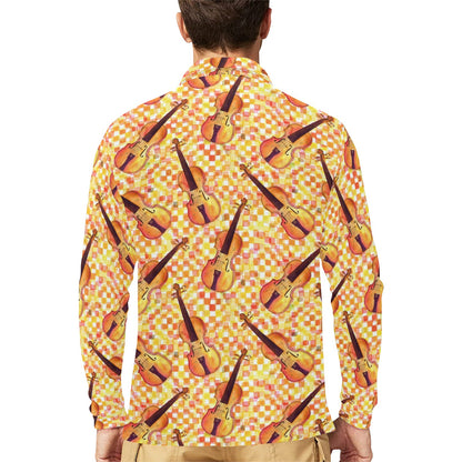 Violin Pattern Print Design 03 Long Sleeve Polo Shirt For Men's