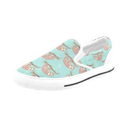 Sloth Print Design LKS302 White Slip Ons Canvas Women's Shoes