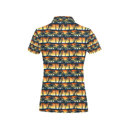 Palm Tree Sunset Design Print Women's Polo Shirt