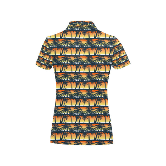 Palm Tree Sunset Design Print Women's Polo Shirt