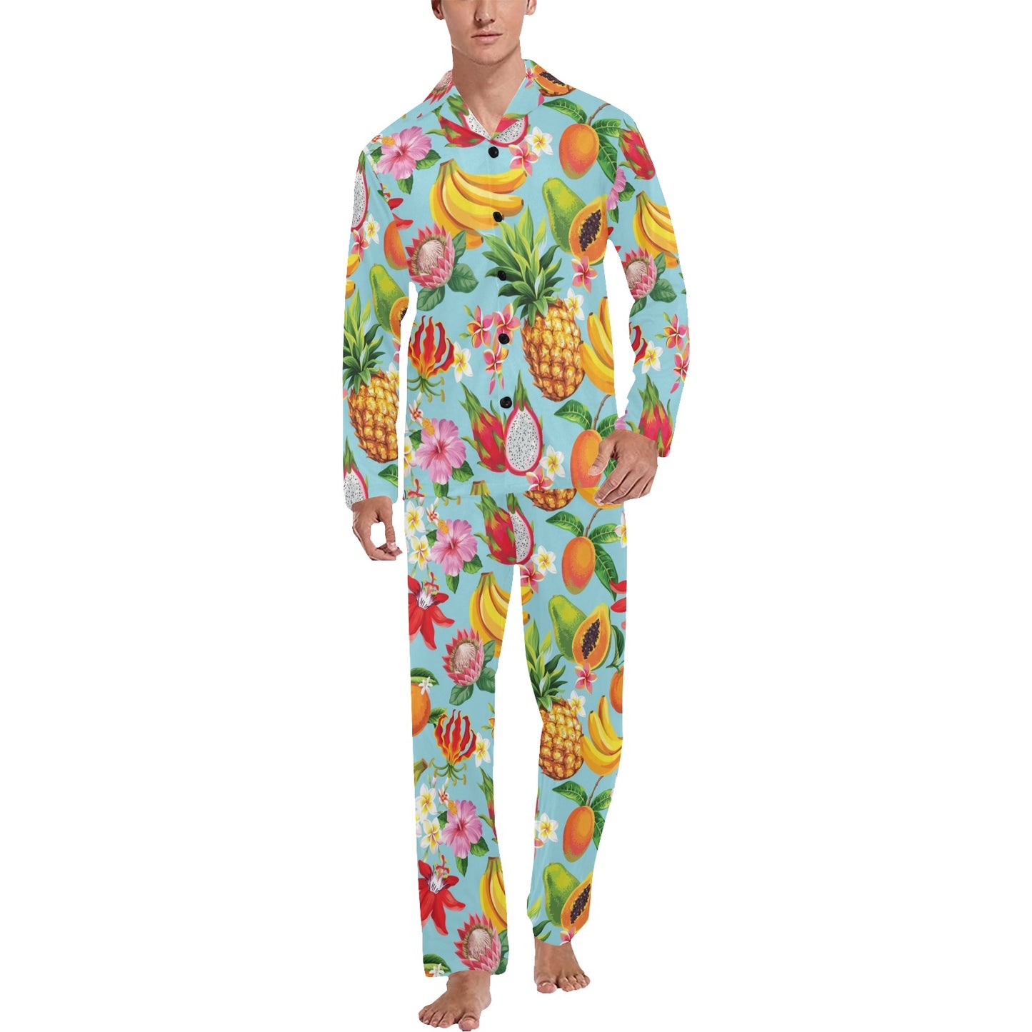 Tropical Fruits Pattern Print Design TF01 Men's Long Pajama Set