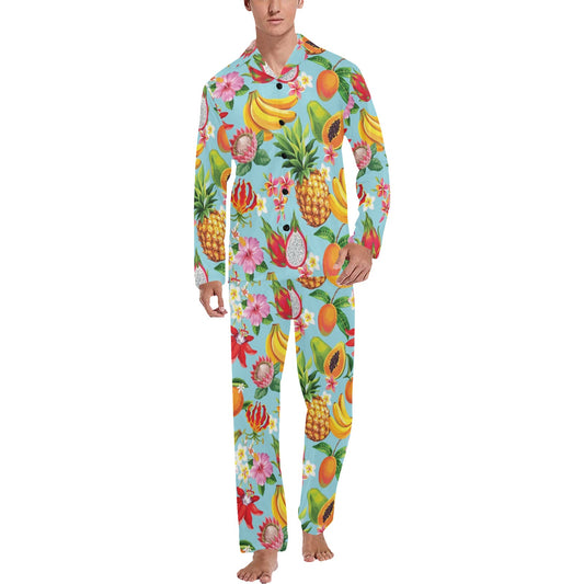 Tropical Fruits Pattern Print Design TF01 Men's Long Pajama Set