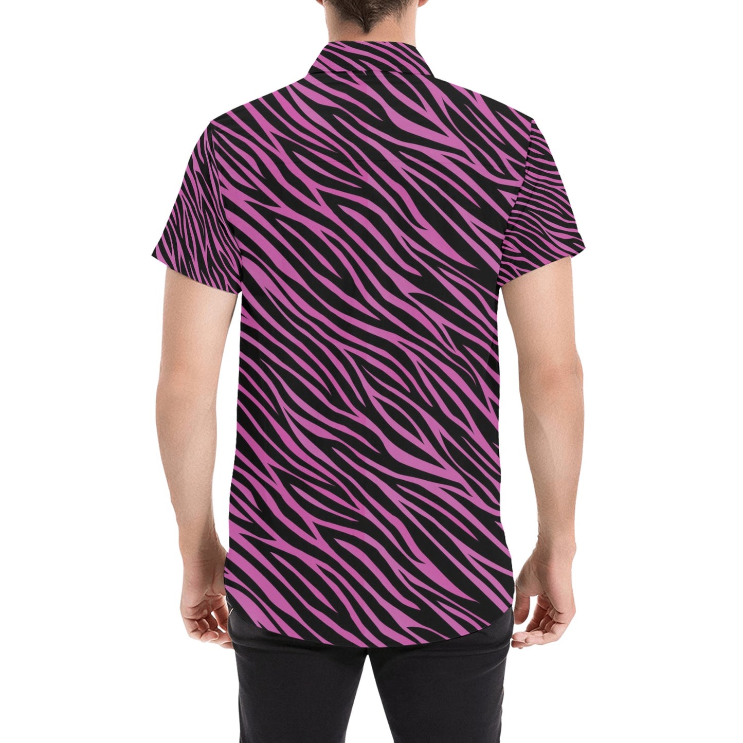 Zebra Pink Print Design LKS304 Men Short Sleeve Button Up Shirt