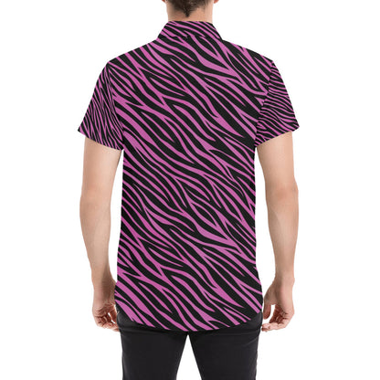 Zebra Pink Print Design LKS304 Men Short Sleeve Button Up Shirt