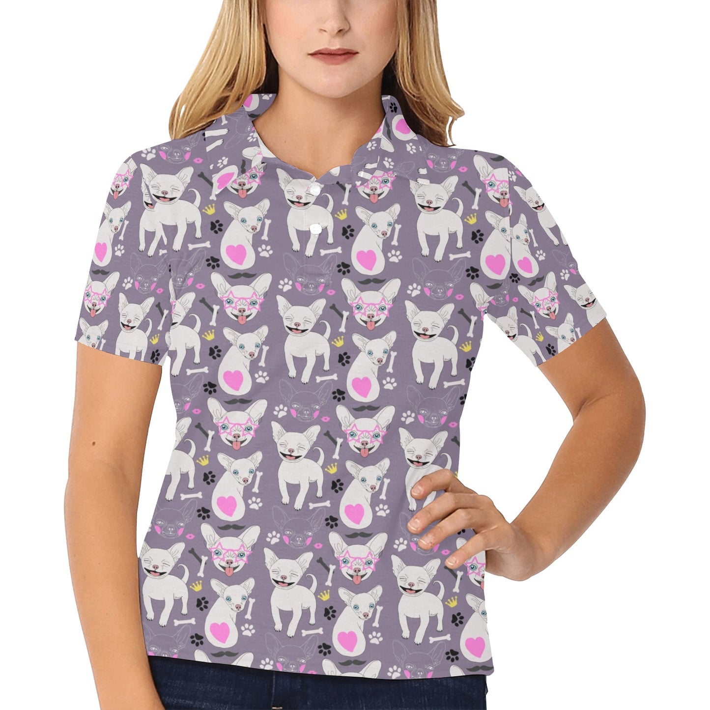 Chihuahua Happy Pattern Women's Polo Shirt