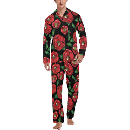 Camellia Pattern Print Design CM07 Men's Long Pajama Set