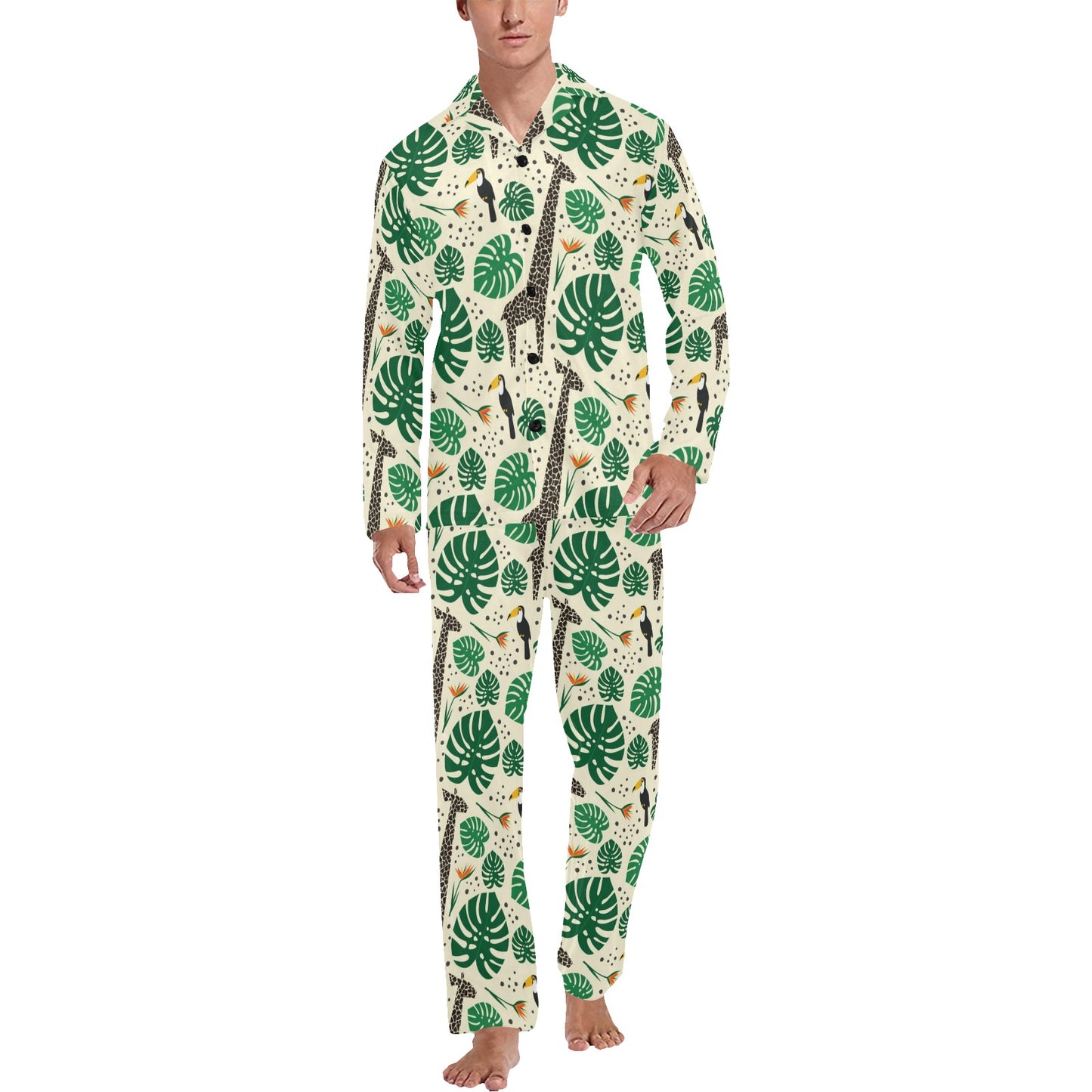Rainforest Giraffe Pattern Print Design A02 Men's Long Pajama Set