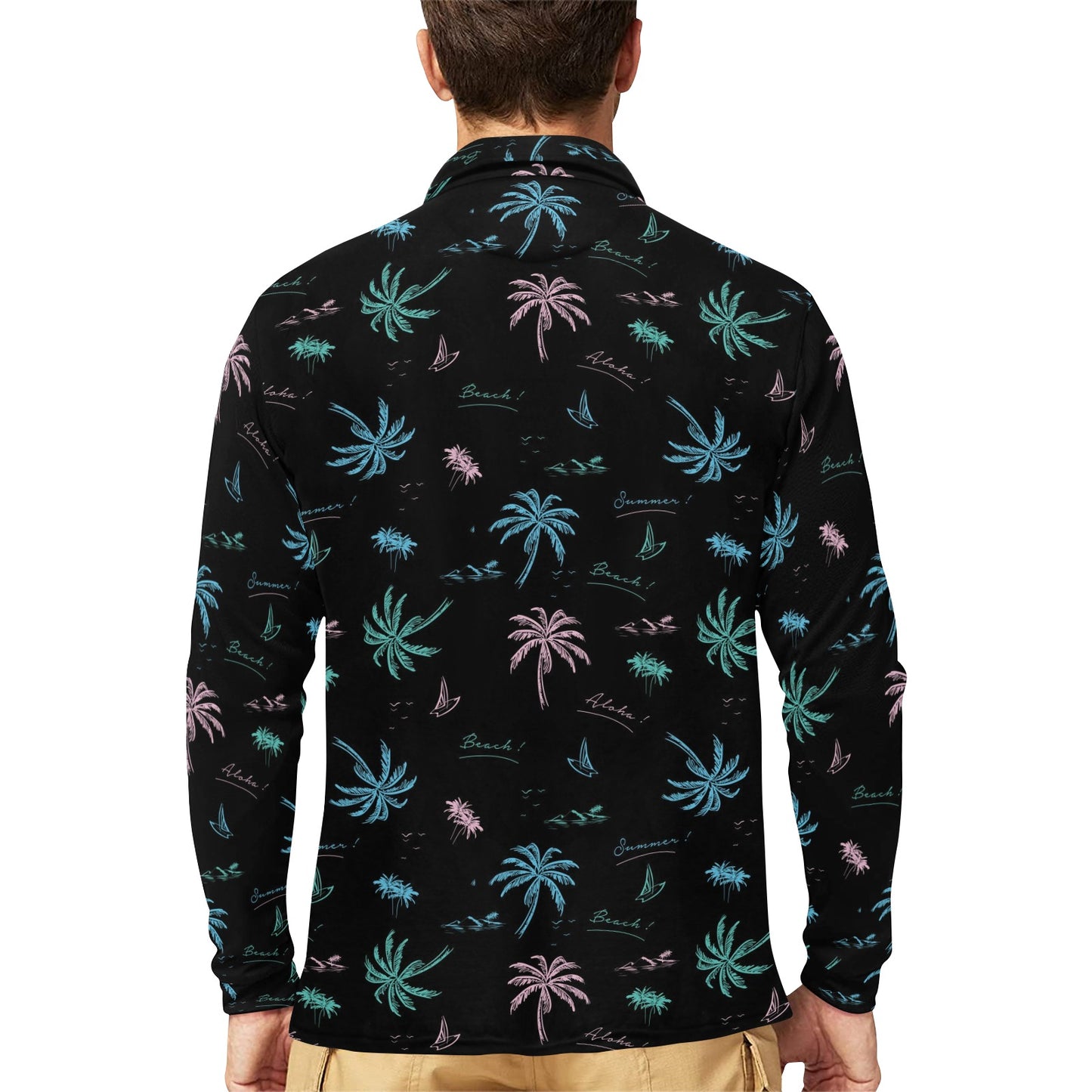 Aloha Hawaii Pattern Print Design 03 Long Sleeve Polo Shirt For Men's