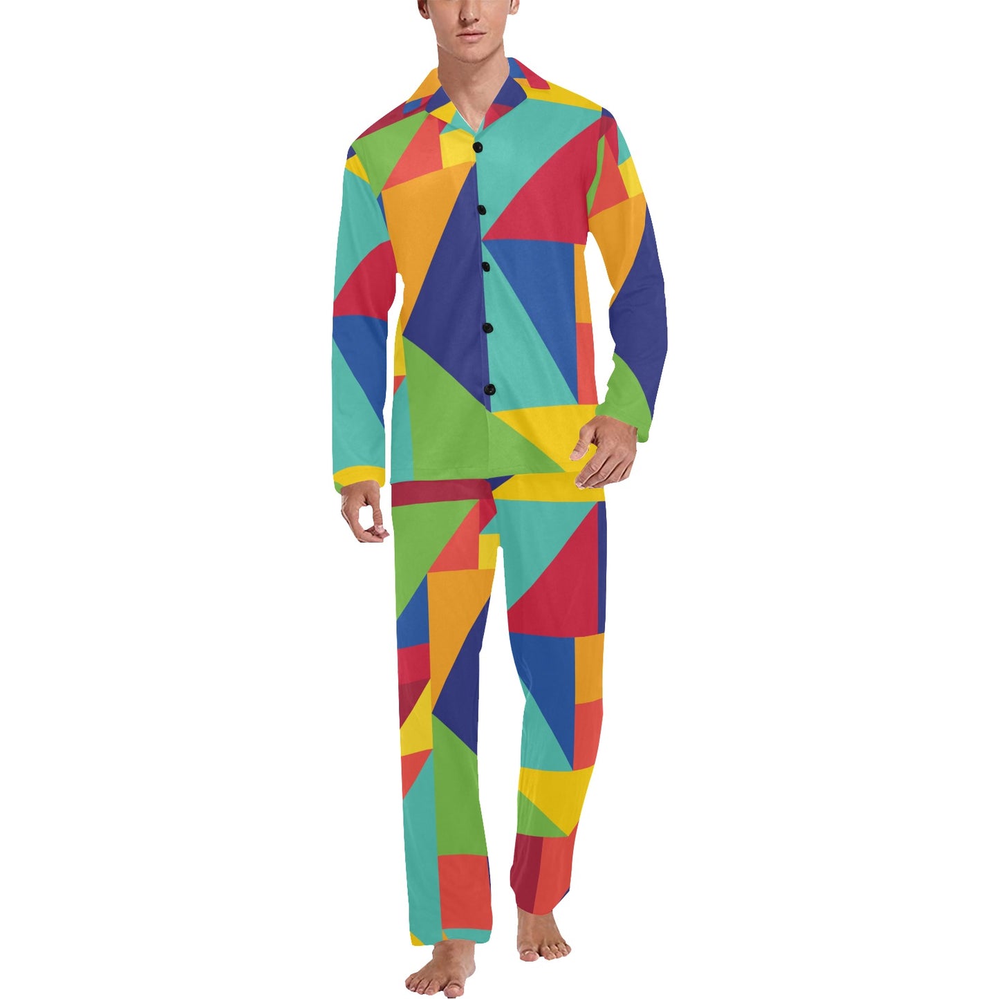 Mosaic Pattern Print Design 01 Men's Long Pajama Set