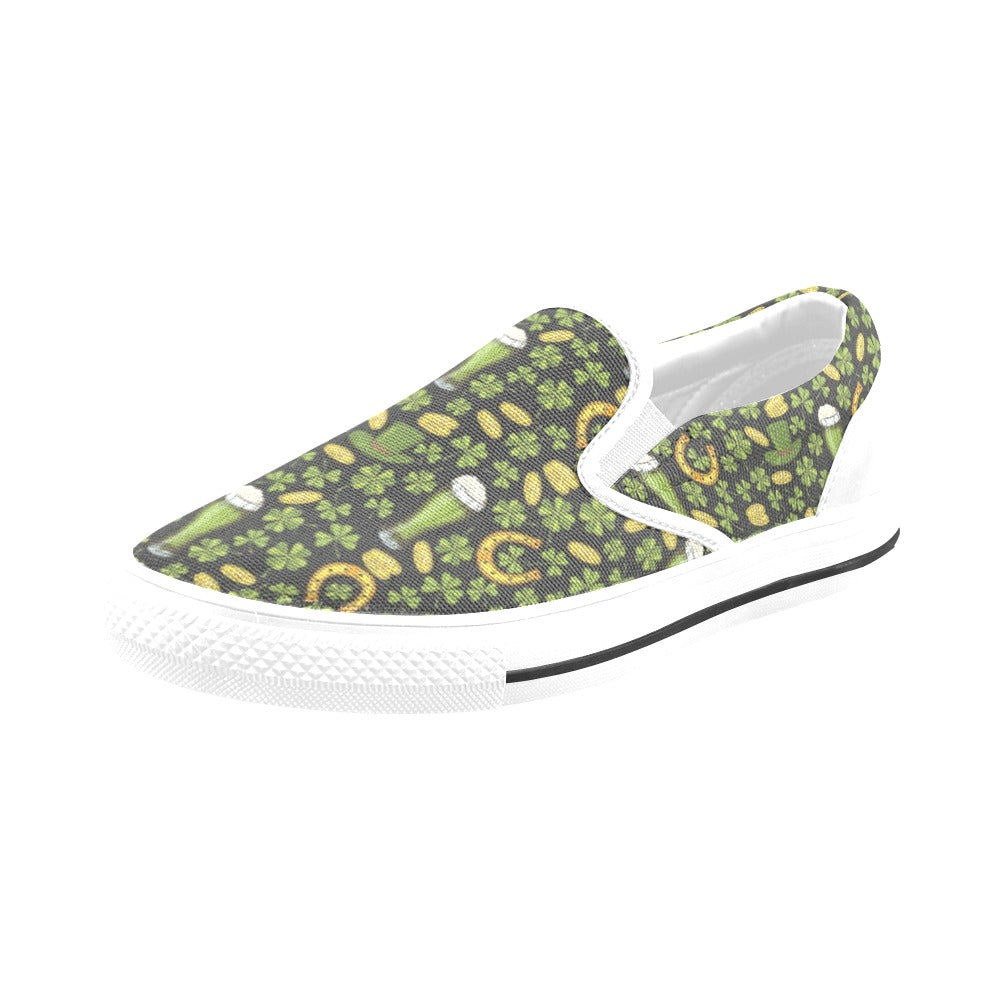 St Patricks Day Print Design LKS307 White Slip Ons Canvas Women's Shoes