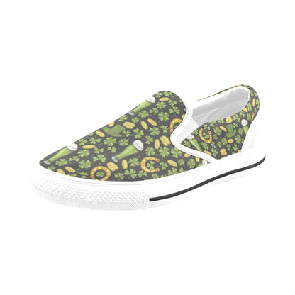 St Patricks Day Print Design LKS307 White Slip Ons Canvas Women's Shoes
