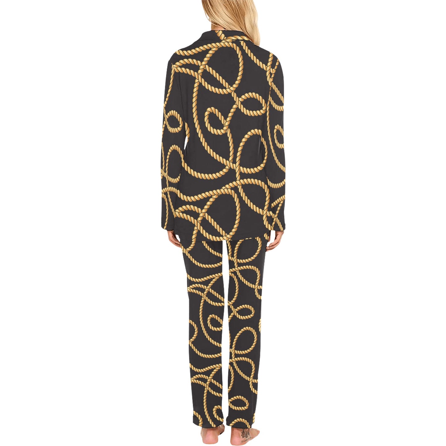 Rope Pattern Print Design A04 Women's Long Pajama Set
