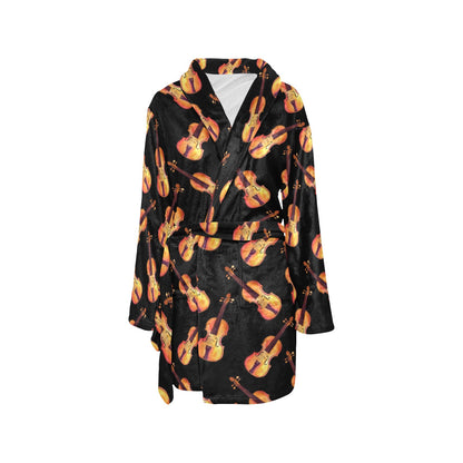 Violin Pattern Print Design 04 Women's Fleece Robe