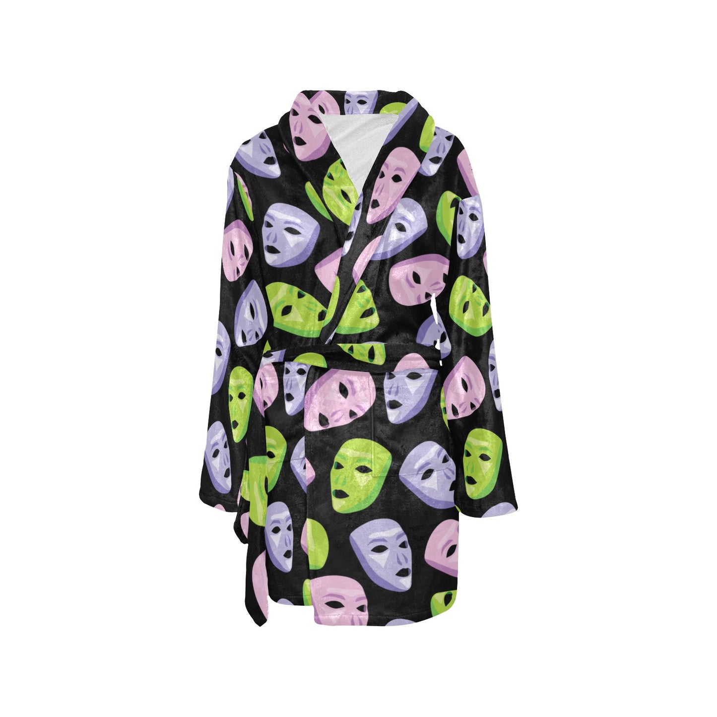 Acting Mask Pattern Print Design 04 Women's Fleece Robe