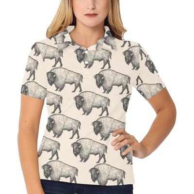 Bison Pattern Print Design 02 Women's Polo Shirt