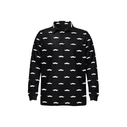 Mustache Pattern Print Design A04 Long Sleeve Polo Shirt For Men's
