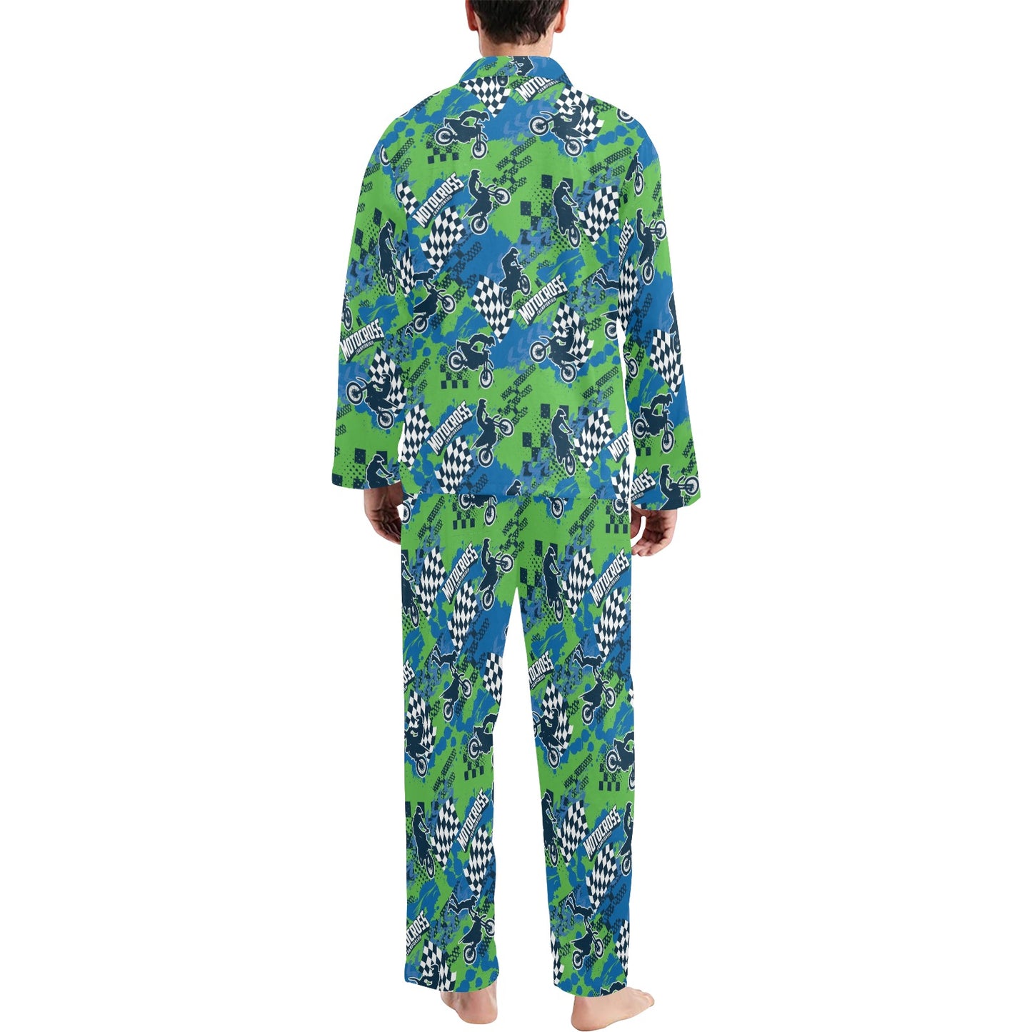 Motocross Pattern Print Design 04 Men's Long Pajama Set