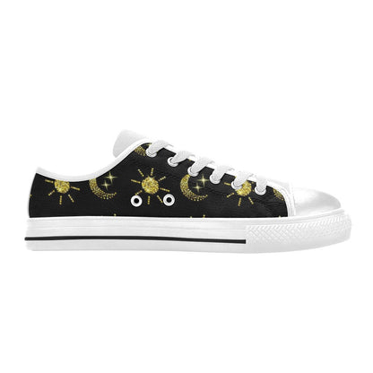 Sun Moon Print Design LKS304 Women's White Low Top Shoes