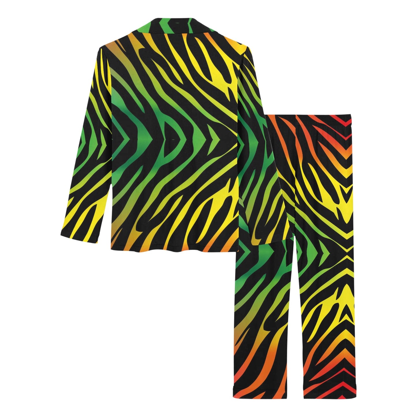 Rainbow Zebra Themed Print Women's Long Pajama Set