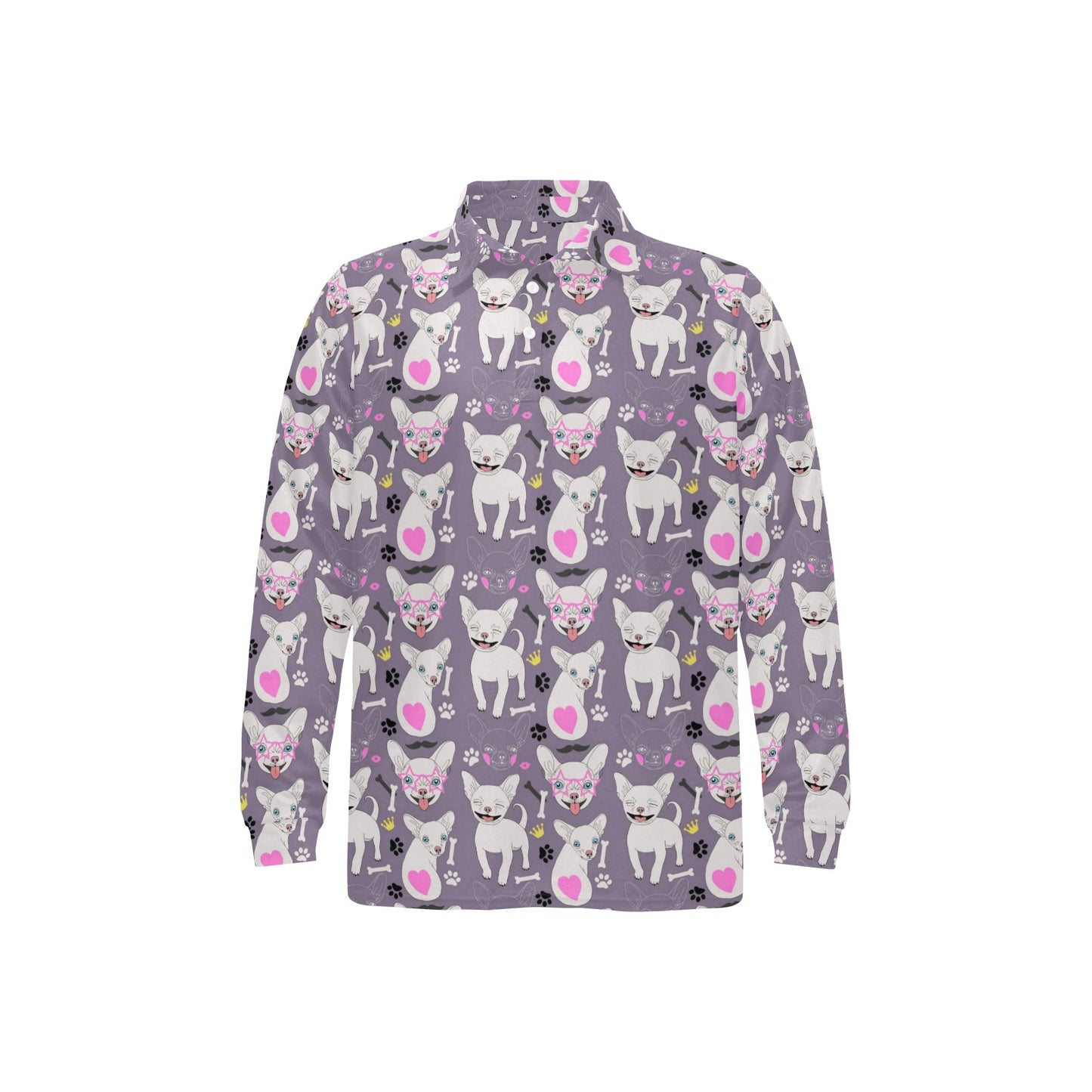 Chihuahua Happy Pattern Long Sleeve Polo Shirt For Men's