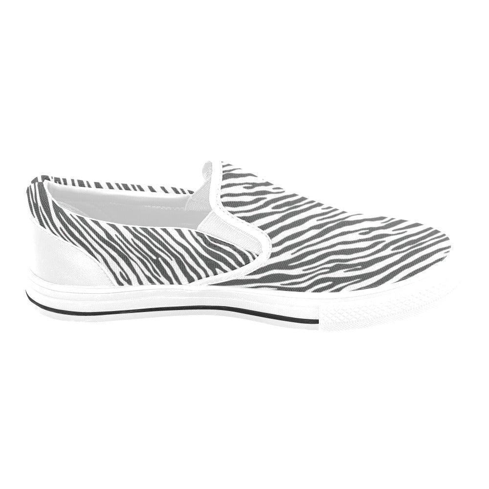 Zebra Classic Print Design LKS302 White Slip Ons Canvas Women's Shoes