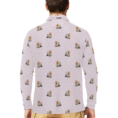Yorkshire Terriers Print Design LKS302 Long Sleeve Polo Shirt For Men's