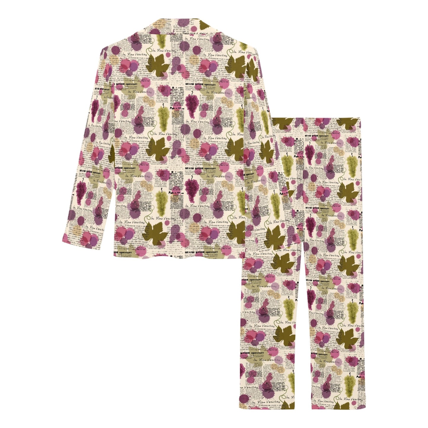 Wine Style Design Print Women's Long Pajama Set