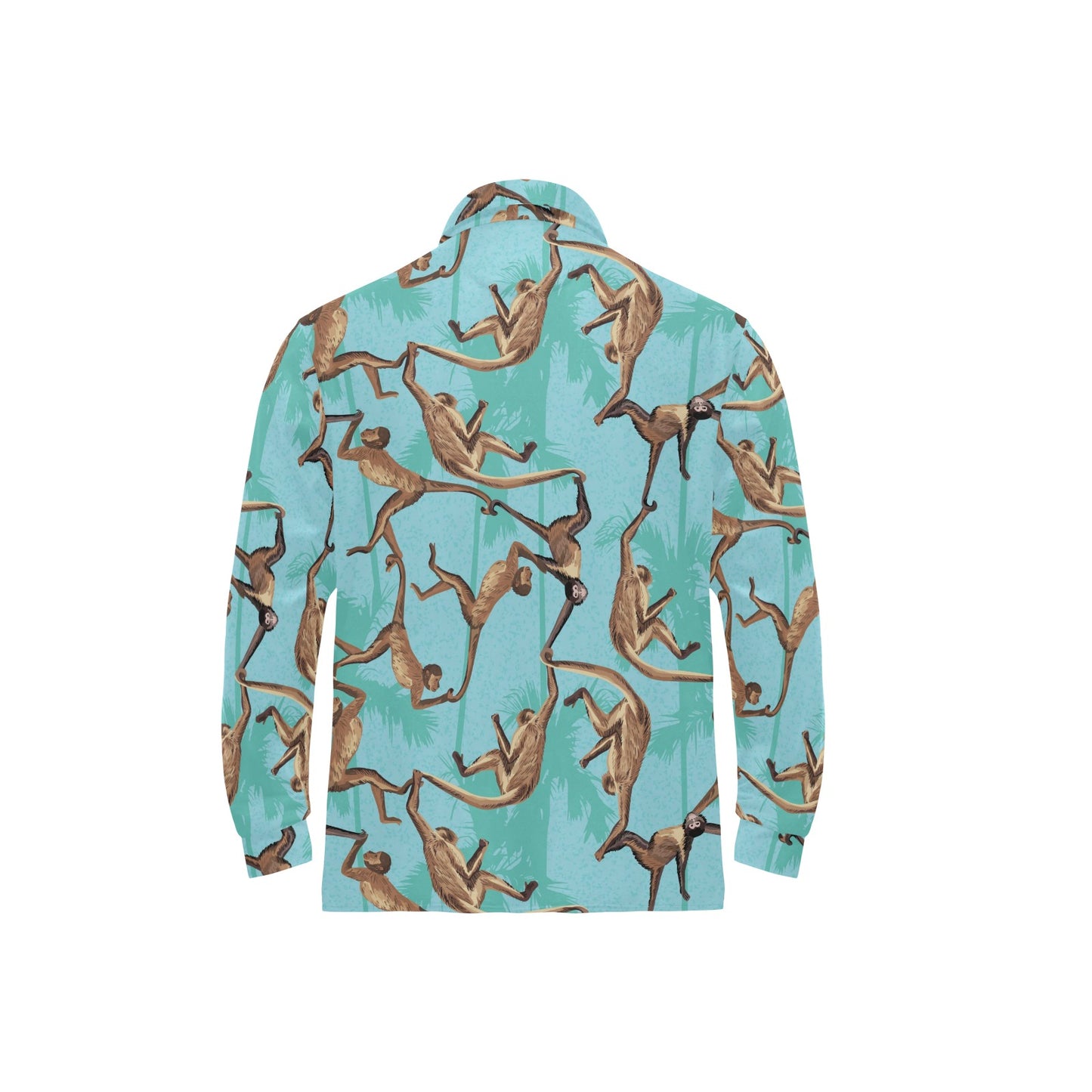 Monkey Pattern Print Design 04 Long Sleeve Polo Shirt For Men's