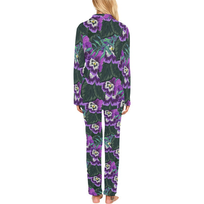Pansy Pattern Print Design PS07 Women's Long Pajama Set