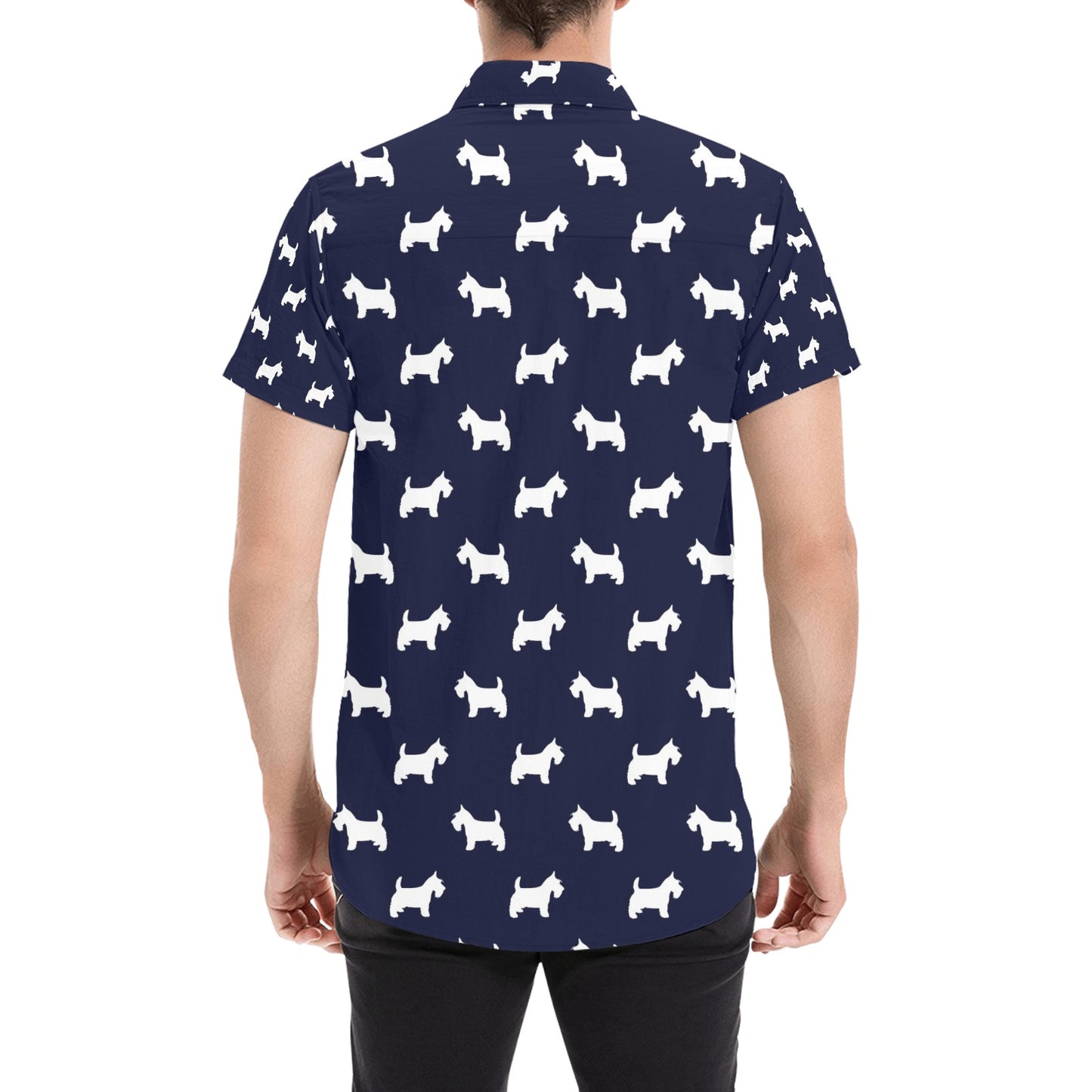 Scottish Terriers Print Design LKS3019 Men Short Sleeve Button Up Shirt