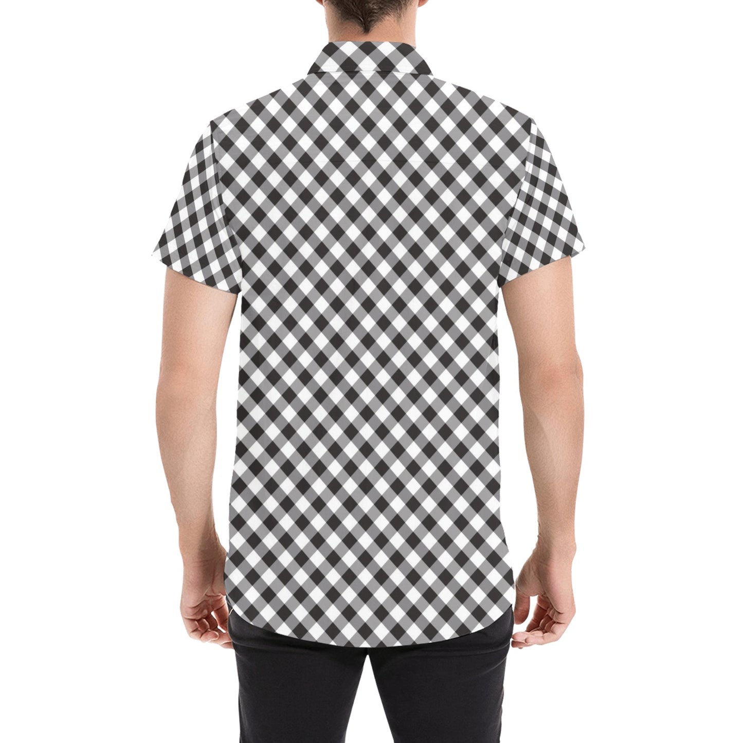 Gingham Print Design LKS402 Men Short Sleeve Button Up Shirt