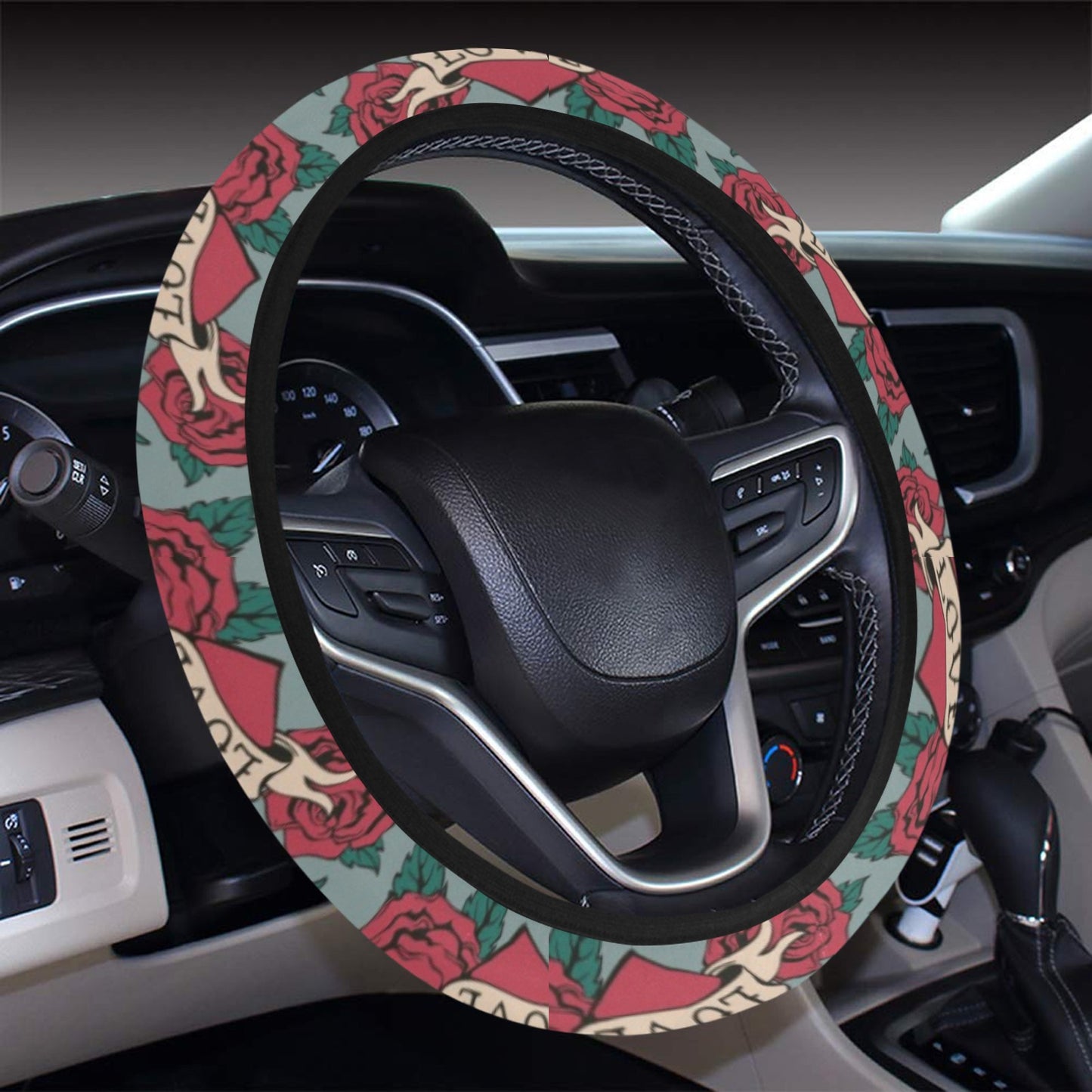 Tattoo Heart Print Design LKS301 Steering Wheel Cover with Elastic Edge