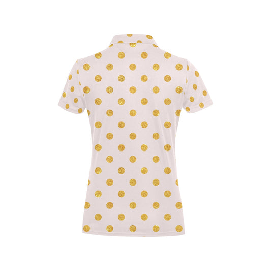 Polka Dot Gold Pink Pattern Print Design 01 Women's Polo Shirt
