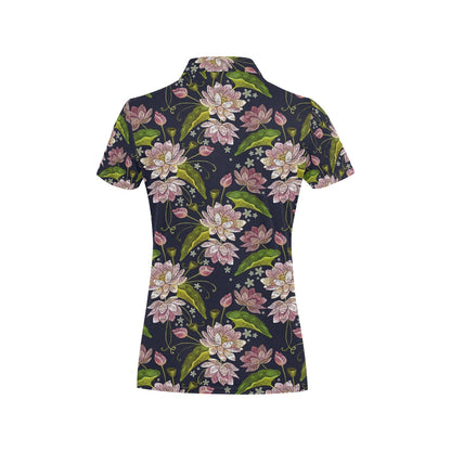 lotus Embroidered Pattern Print Design LO06 Women's Polo Shirt