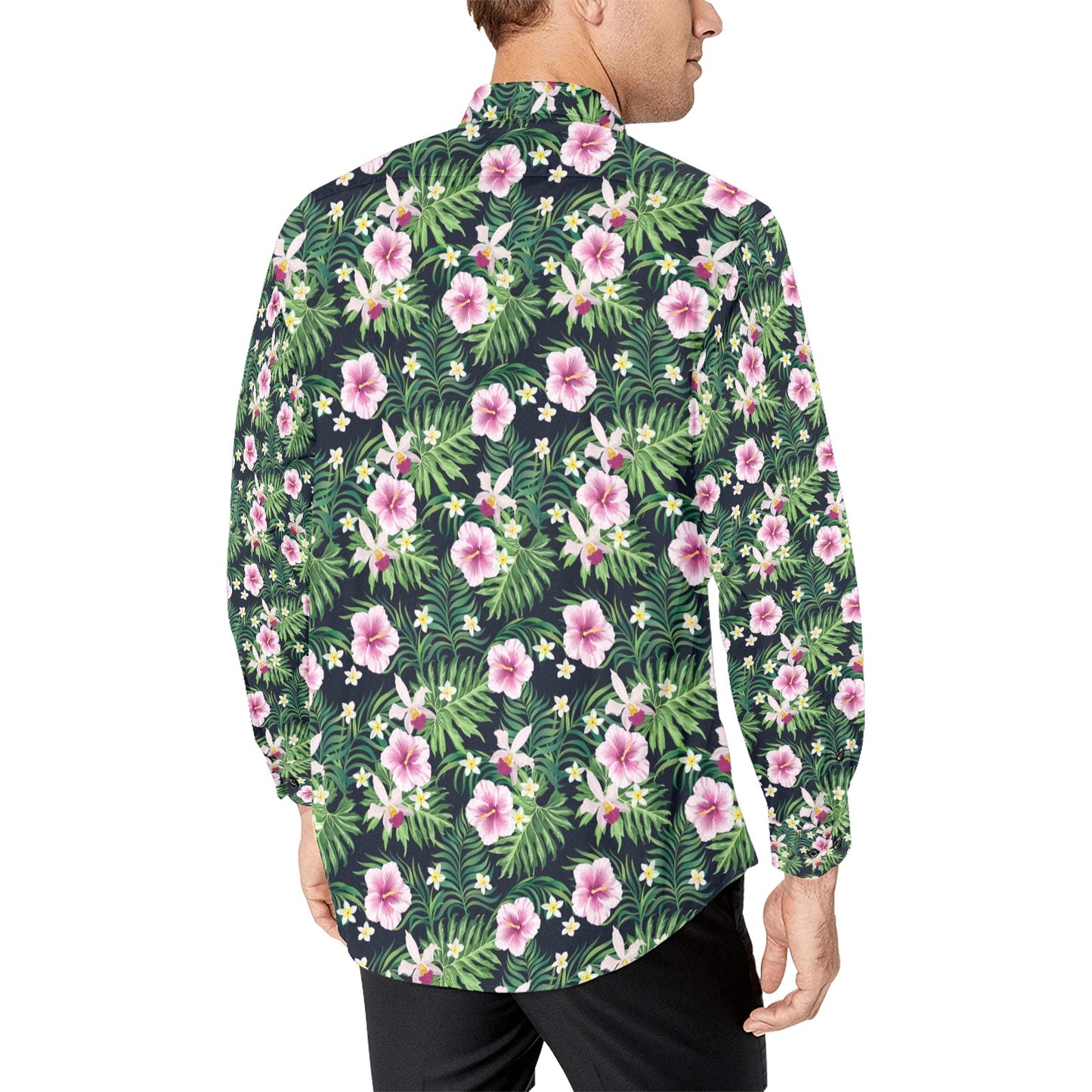Hibiscus Tropical Print Design LKS309 Men's Long Sleeve Dress Shirt
