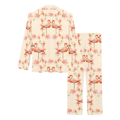 Flamingo Hibiscus Print Pattern Women's Long Pajama Set