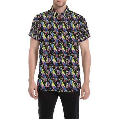 Skateboard Print Design LKS304 Men Short Sleeve Button Up Shirt