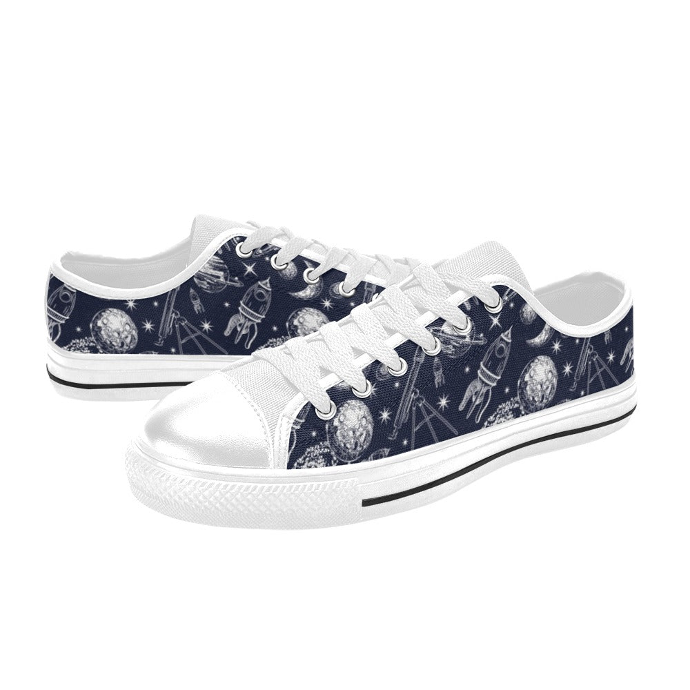Space Rocket Print Design LKS301 Women's White Low Top Shoes