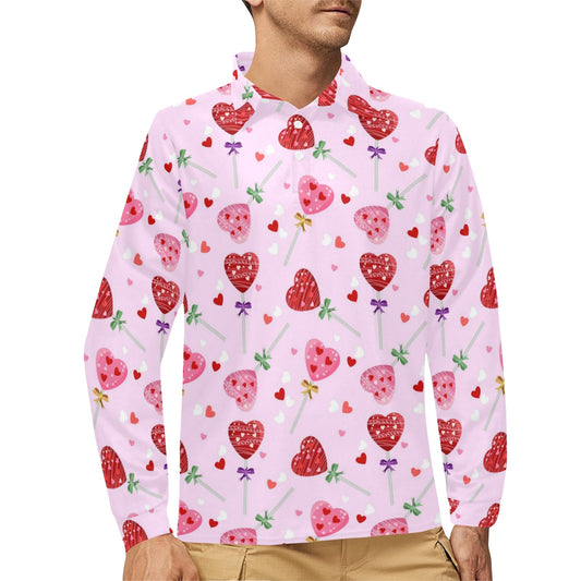 Lollipop Pattern Print Design LL07 Long Sleeve Polo Shirt For Men's