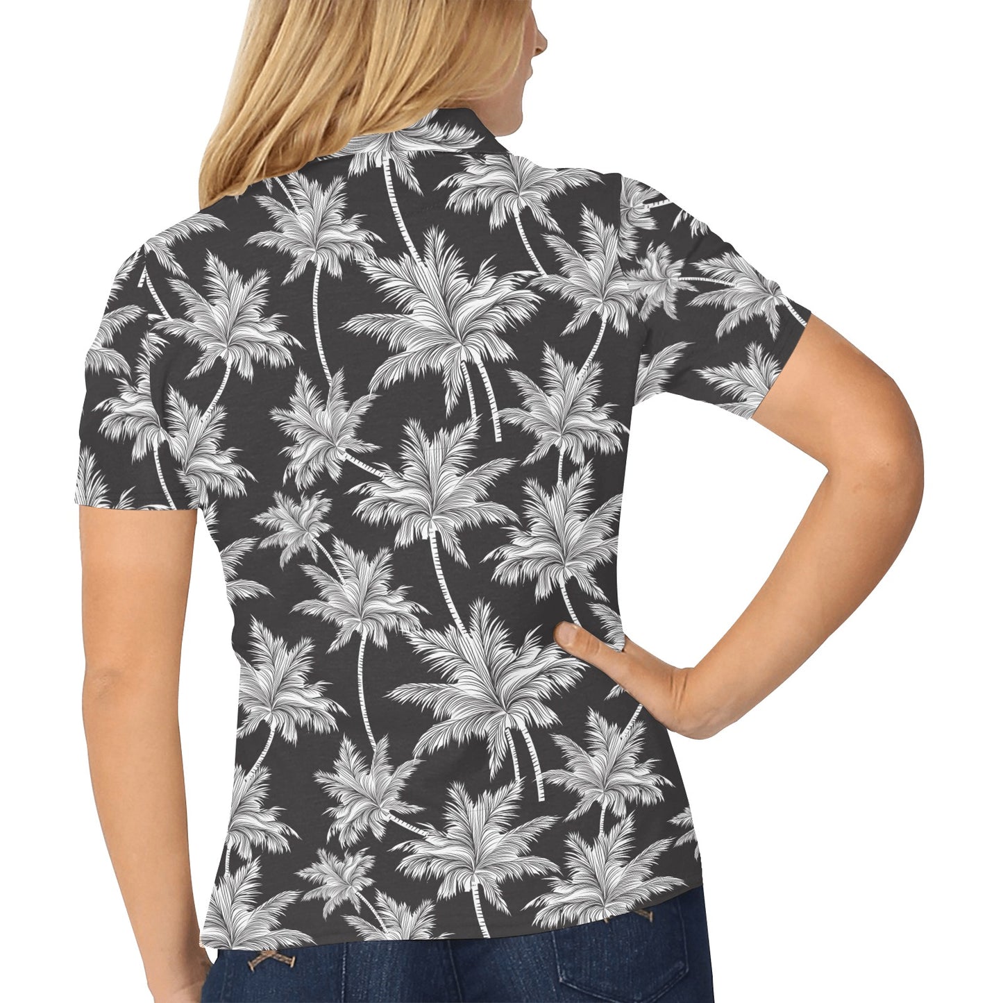 Palm Tree Pattern Print Design PT03 Women's Polo Shirt