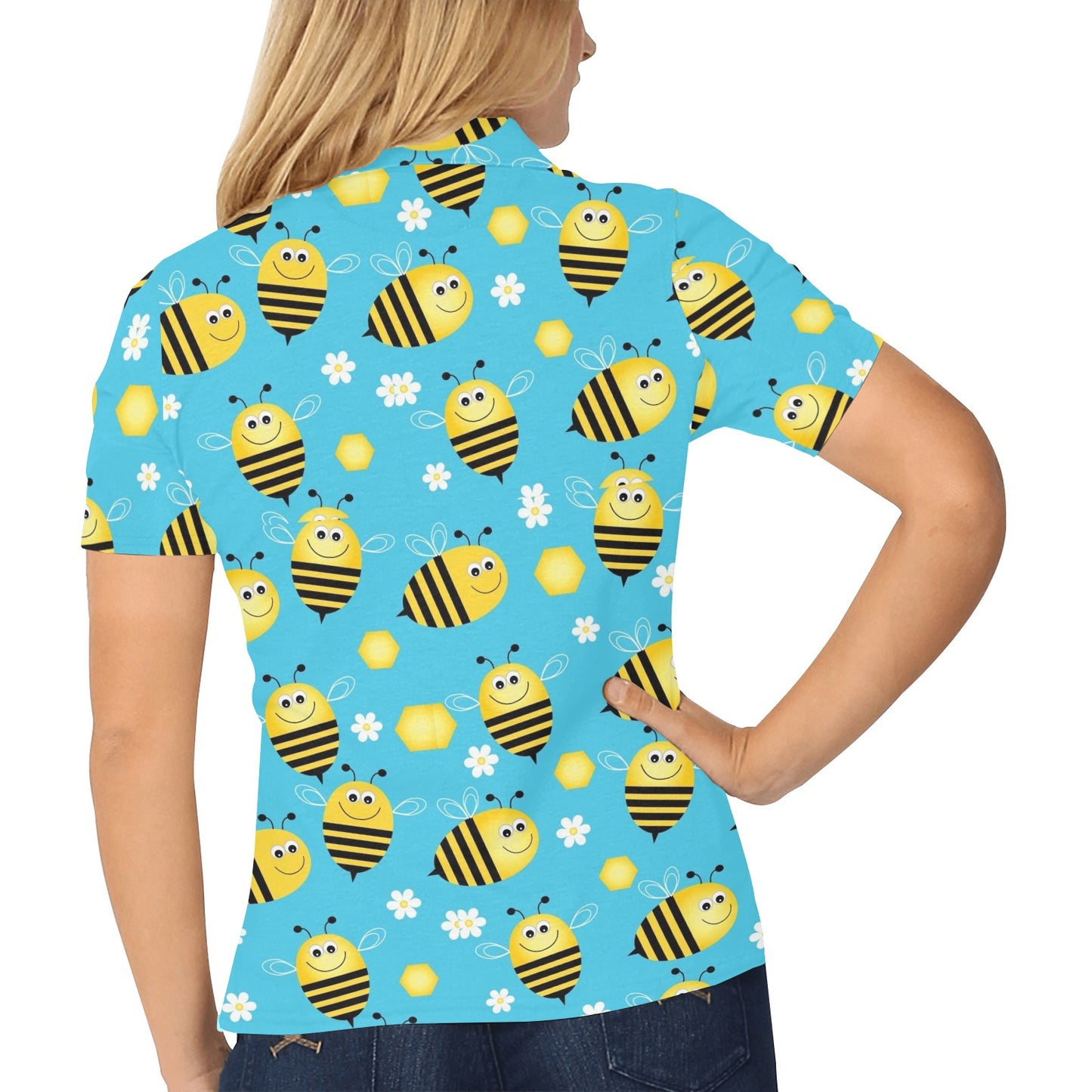 Bee Pattern Print Design BEE06 Women's Polo Shirt