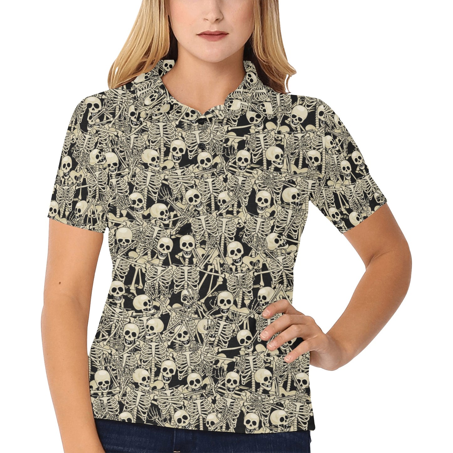 Skeleton Design Print Women's Polo Shirt