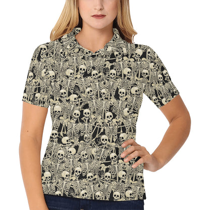 Skeleton Design Print Women's Polo Shirt