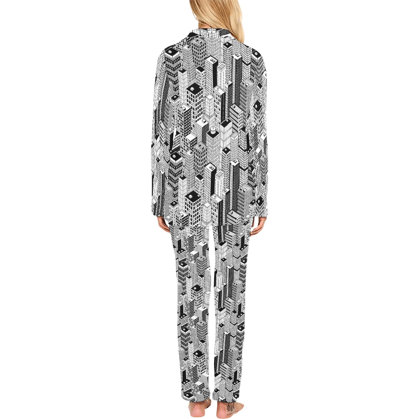 City  Pattern Print Design 02 Women's Long Pajama Set
