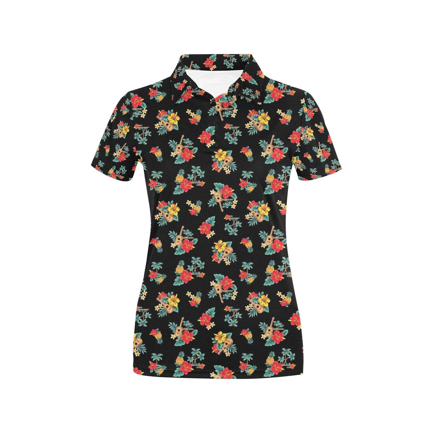 Hawaiian Flower Themed Print Women's Polo Shirt