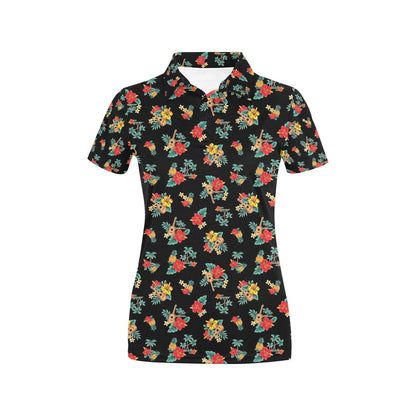 Hawaiian Flower Themed Print Women's Polo Shirt
