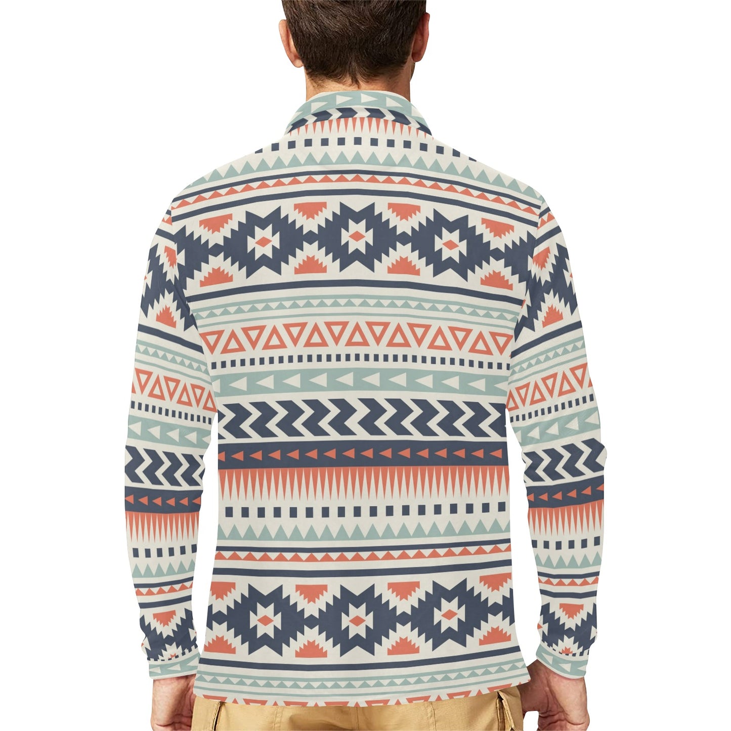 Tribal Aztec vintage pattern Long Sleeve Polo Shirt For Men's